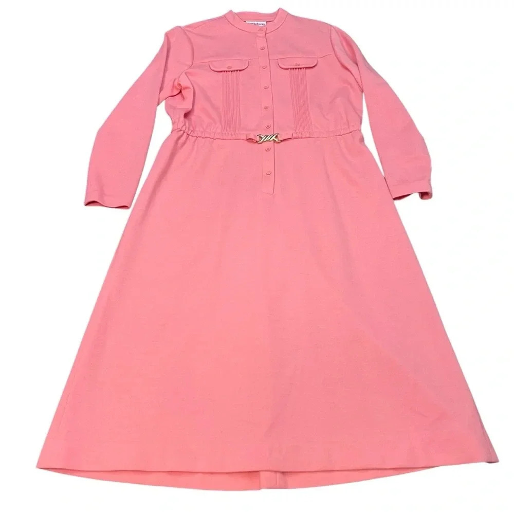 Cheekaberry Vintage Coral Pleated Pocket Belted Dress‎
